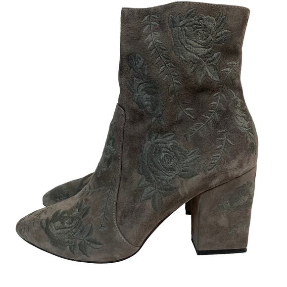 Anthropologie Silent D Mamet Gray Embroidered Suede Heeled Boots Size 10 - Picture 3 of 10
